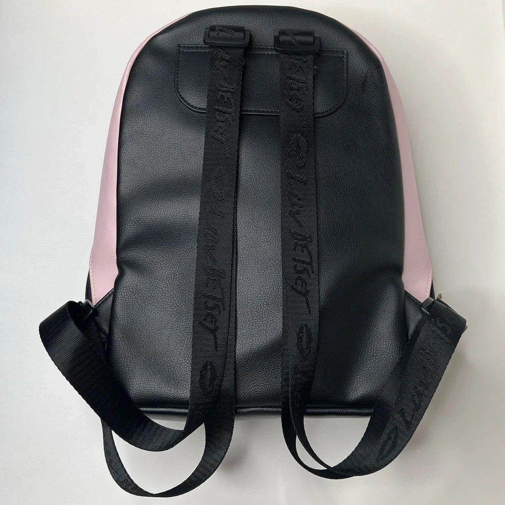 Betsey Johnson Backpack Kitty Cat Pink Black Stripes Luv Betsy zip closure